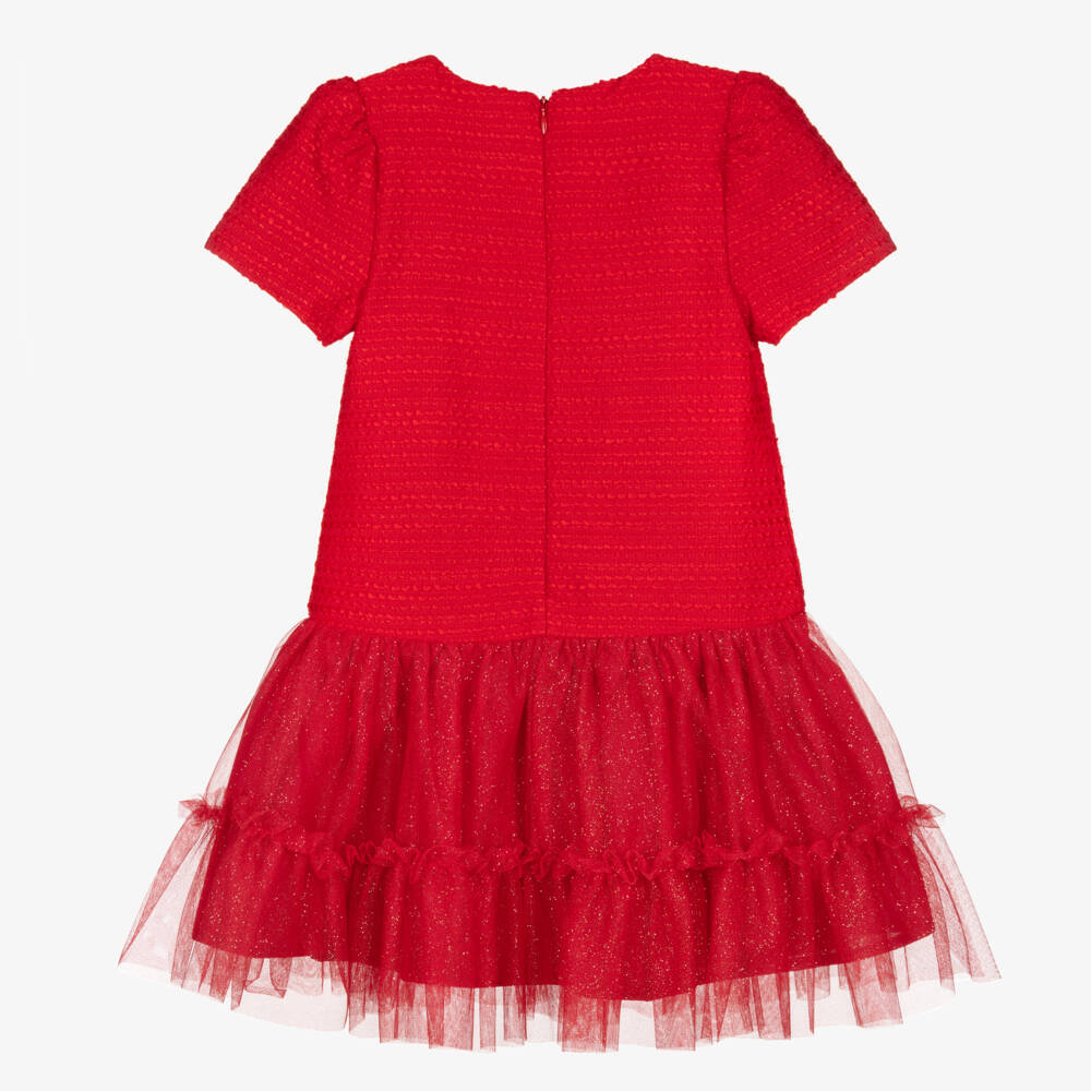 Patachou-Girls Crimson Tweed and Tulle Gown | Childrensalon Outlet