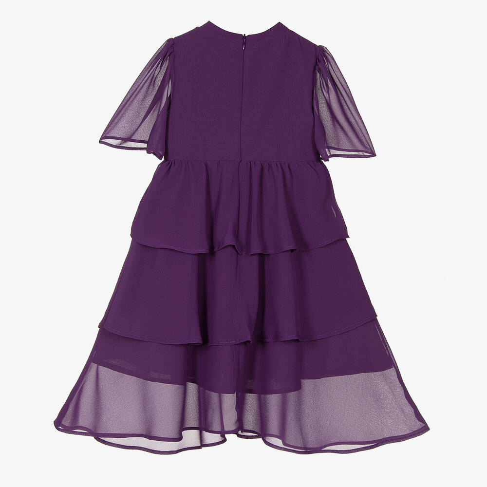 Patachou Girls Dark Purple Chiffon Dress