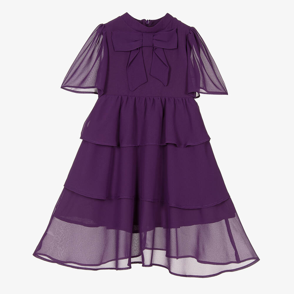 Patachou - Dunkelviolettes Chiffonkleid | Childrensalon