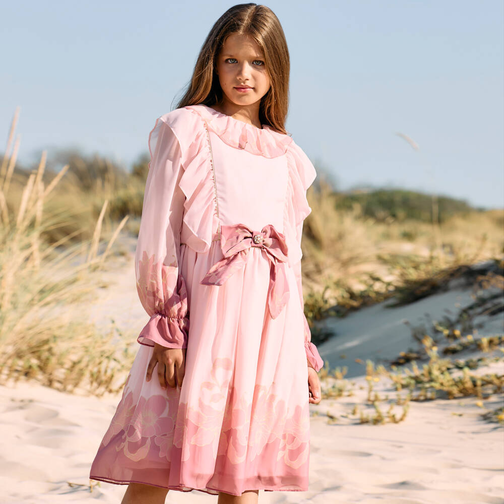 Patachou-Girls Delicate Pink Chiffon Gown | Childrensalon Outlet