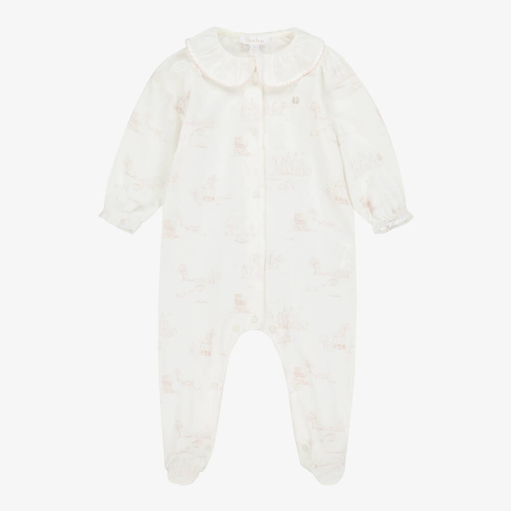 Patachou-Girls Delicate Pink Toile Babygrow | Childrensalon Outlet