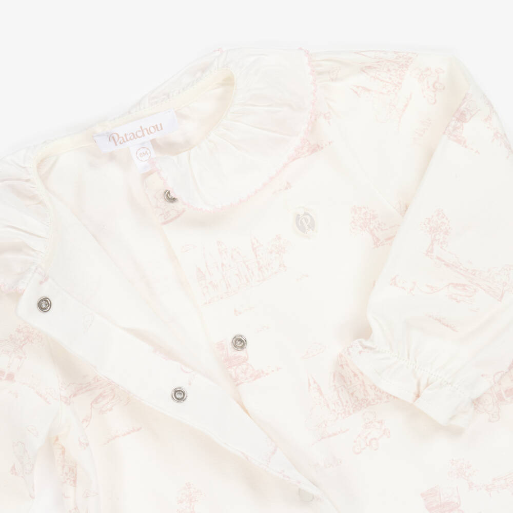 Patachou-Girls Delicate Pink Toile Babygrow | Childrensalon Outlet