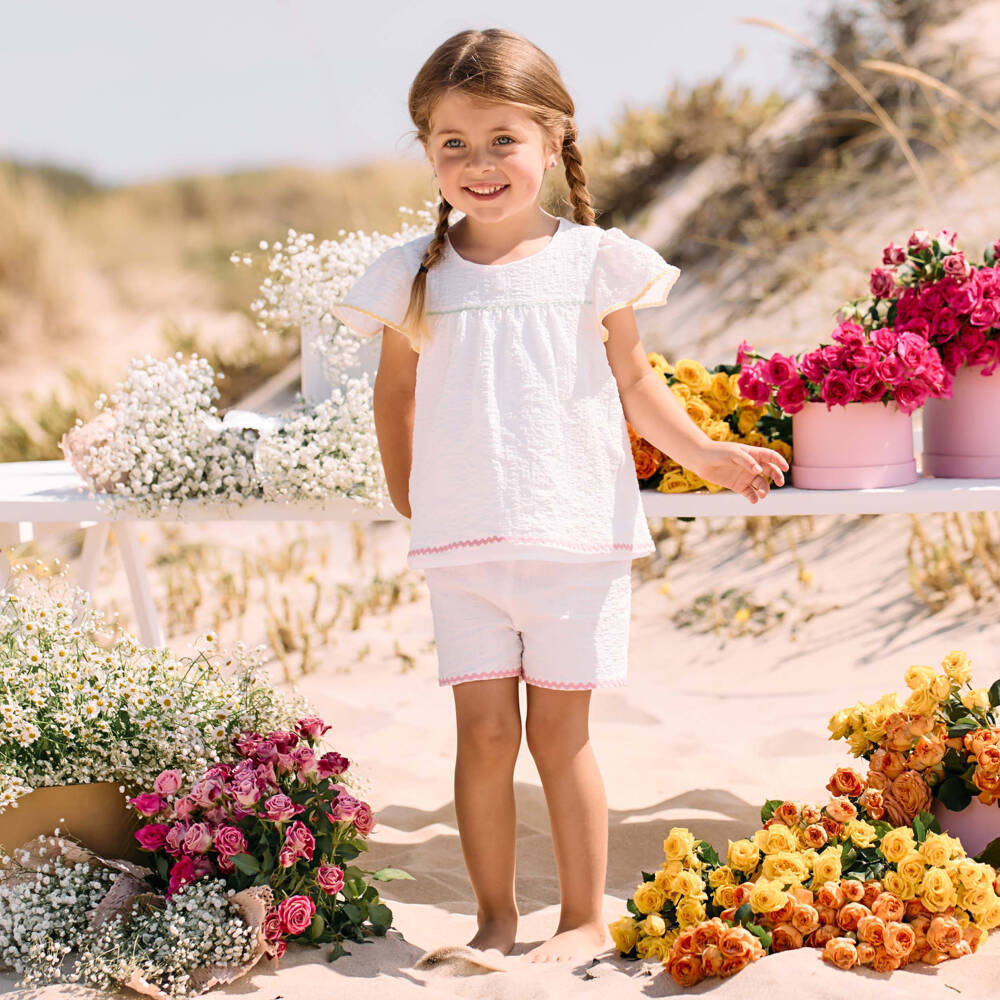 Patachou-طقم شورت صيفي أبيض ناعم للبنات | Childrensalon Outlet