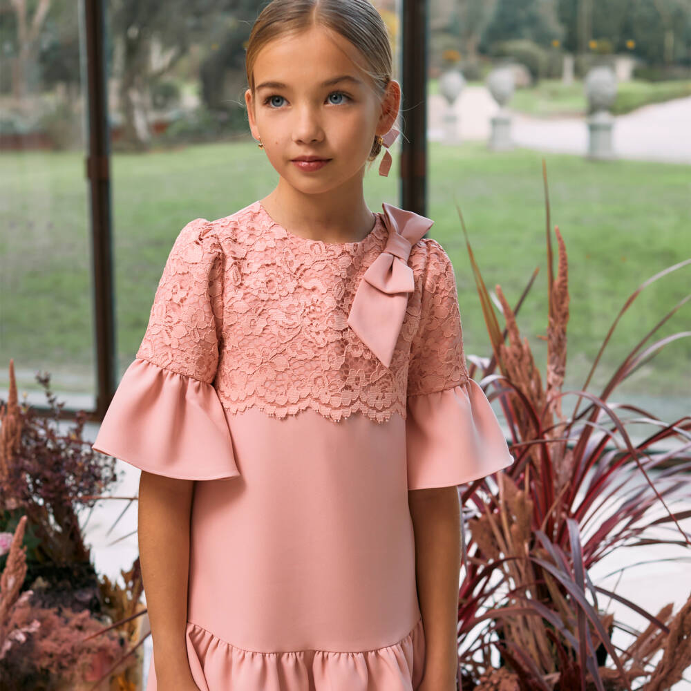 Patachou-Girls Dusky Pink Lace Dress | Childrensalon Outlet