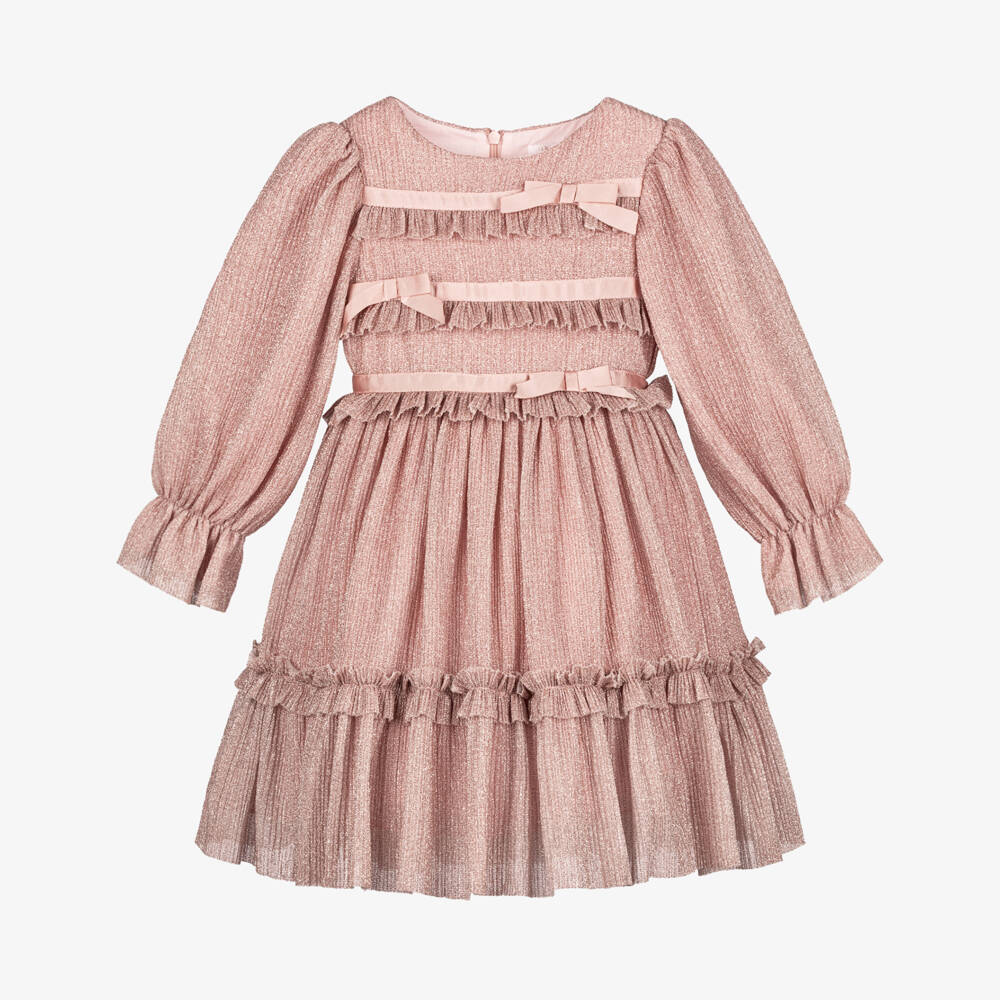 Patachou-Girls Dusty Pink Glittery Plissé Dress | Childrensalon Outlet