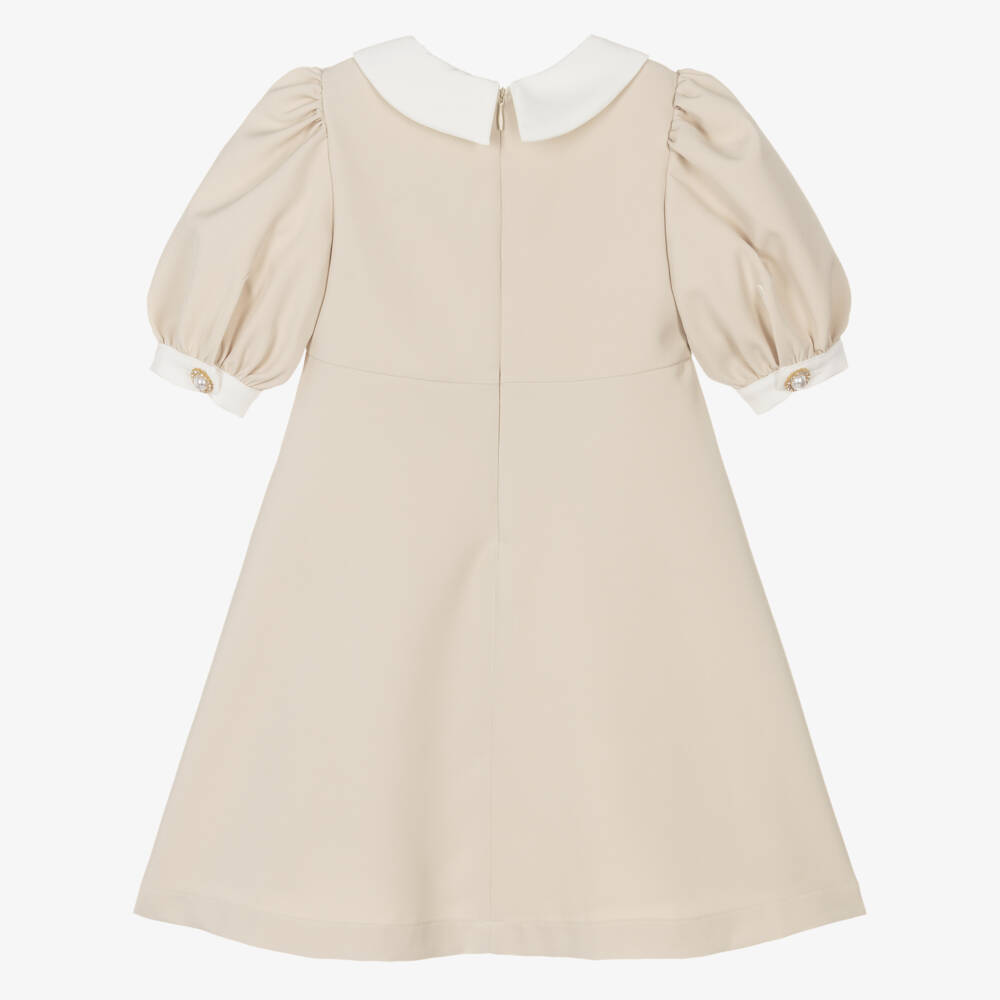 Patachou-Girls Elegant Beige Bow Frock | Childrensalon Outlet