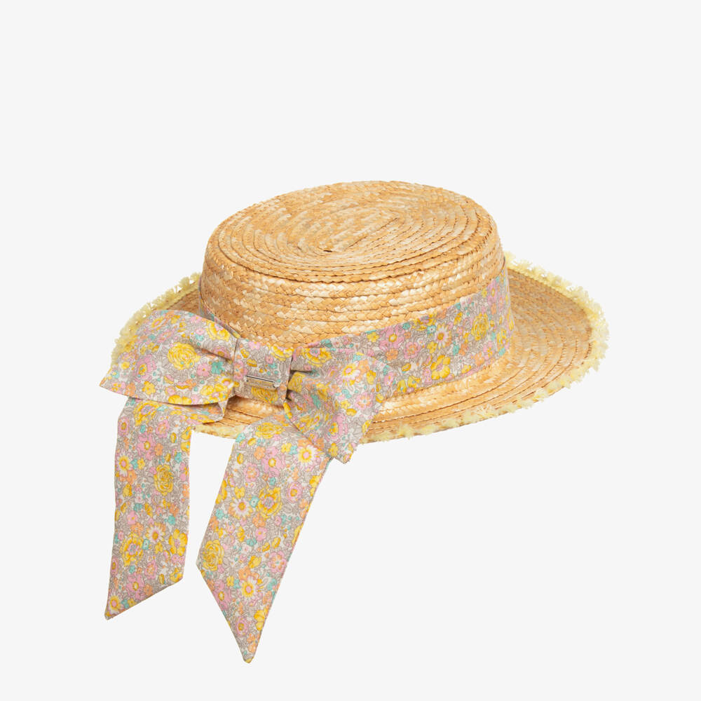 Patachou-Girls Elegant Beige Straw Sun Hat | Childrensalon Outlet