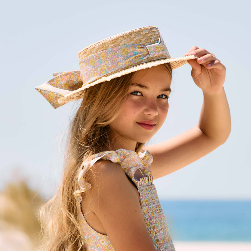 Patachou-Girls Elegant Beige Straw Sun Hat | Childrensalon Outlet