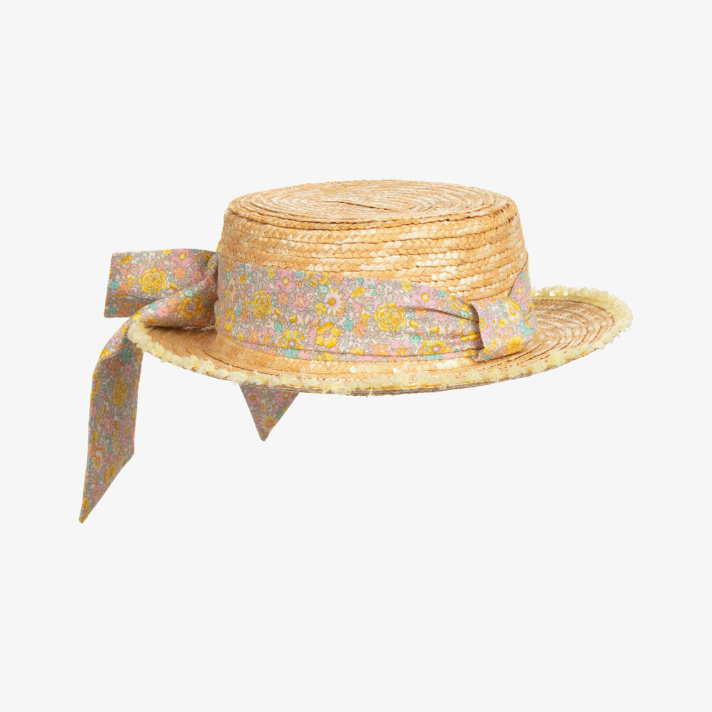 Patachou-Girls Elegant Beige Straw Sun Hat | Childrensalon Outlet