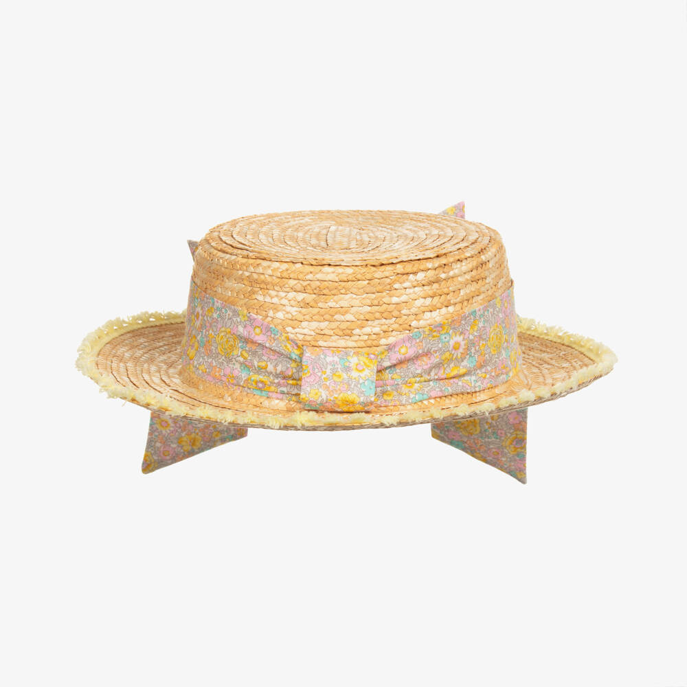 Patachou-Girls Elegant Beige Straw Sun Hat | Childrensalon Outlet