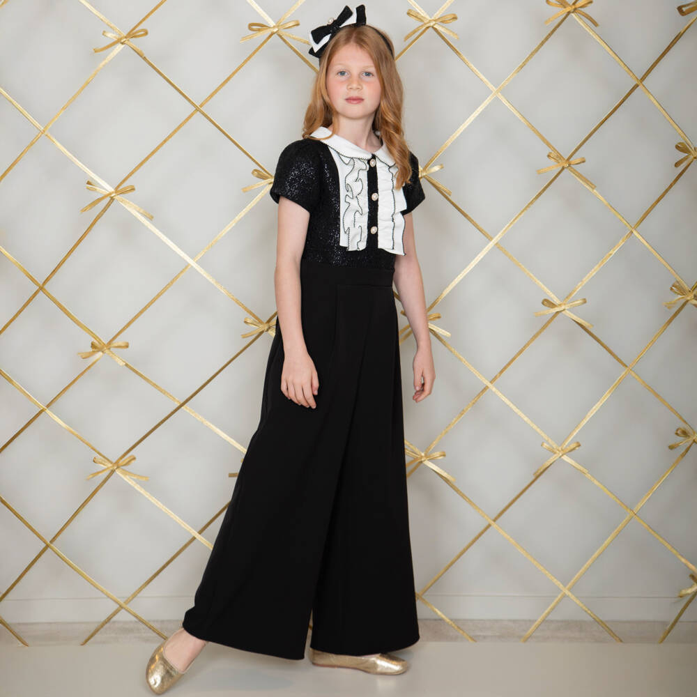Patachou-جمبسوت أنيق باللون الأسود للبنات مع كشكشات | Childrensalon Outlet