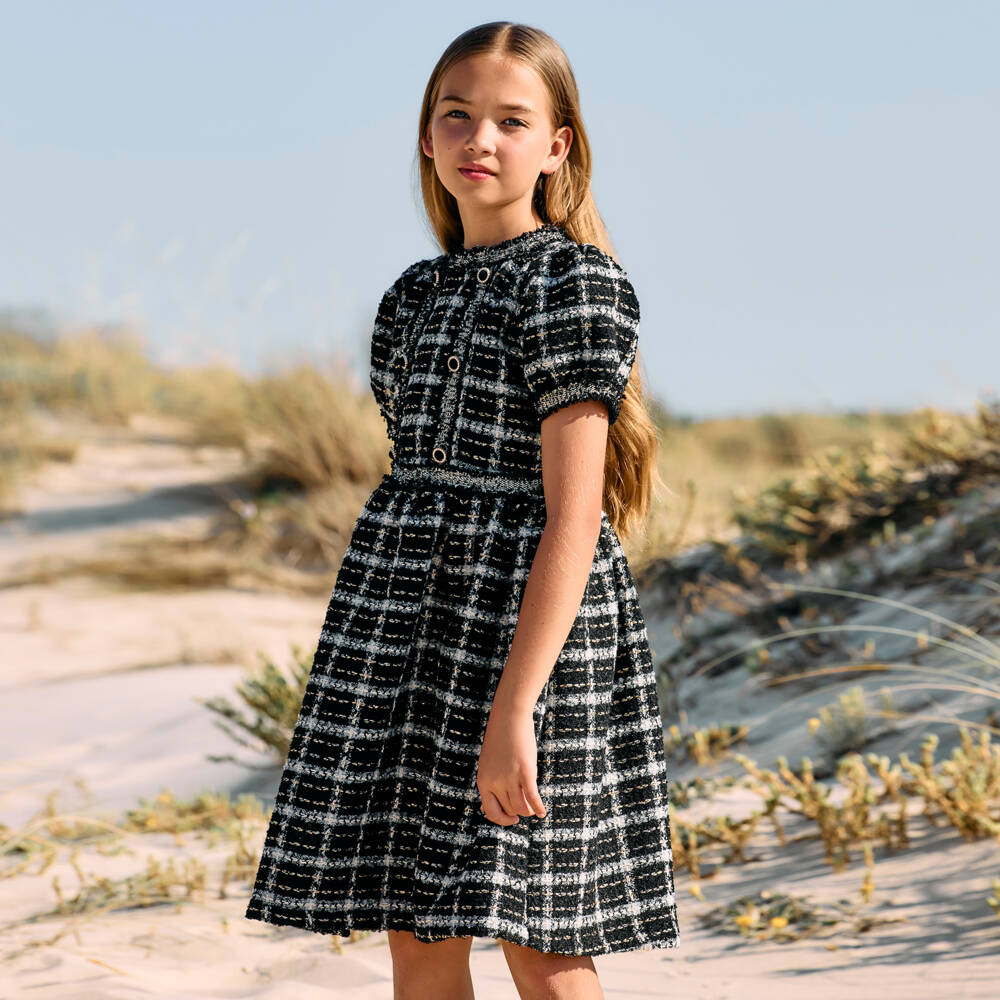 Patachou-Girls Elegant Black Tweed Dress | Childrensalon Outlet