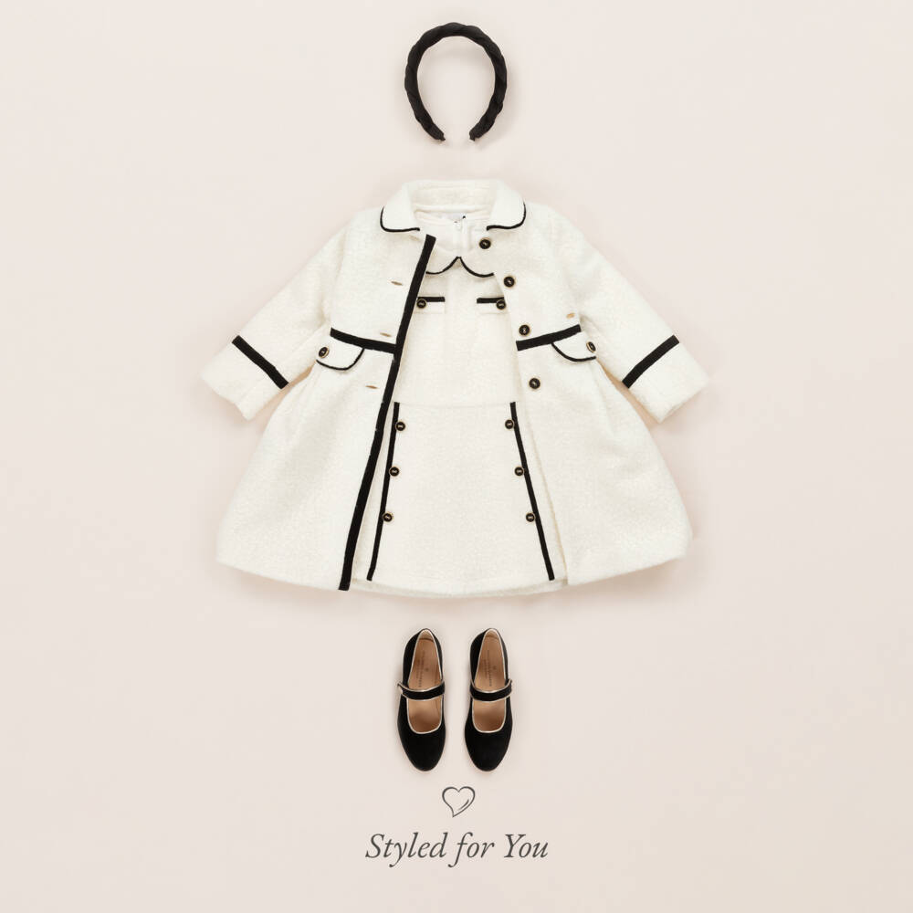 Patachou-Girls Elegant Ivory Bouclé Overcoat | Childrensalon Outlet