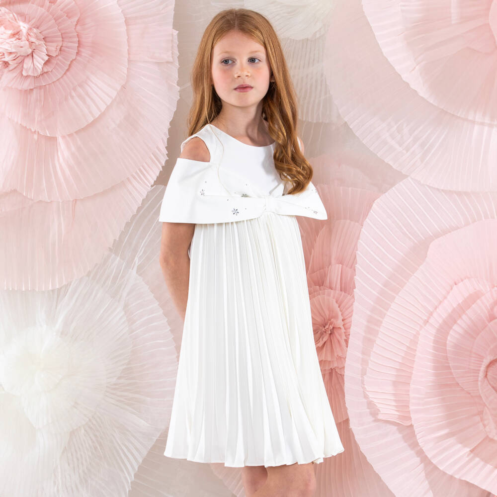 Patachou-Girls Elegant Ivory Bow Dress | Childrensalon Outlet