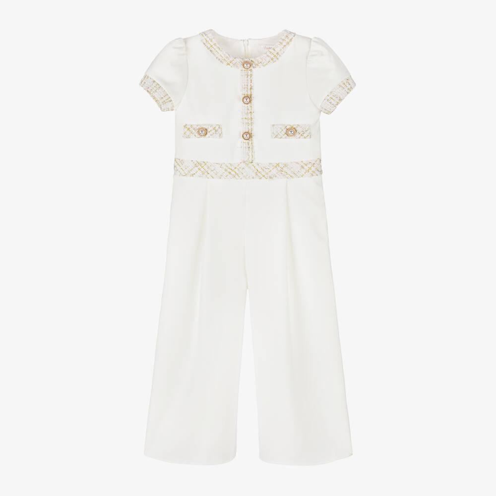 Patachou-Girls Elegant Ivory Crêpe Romper | Childrensalon Outlet
