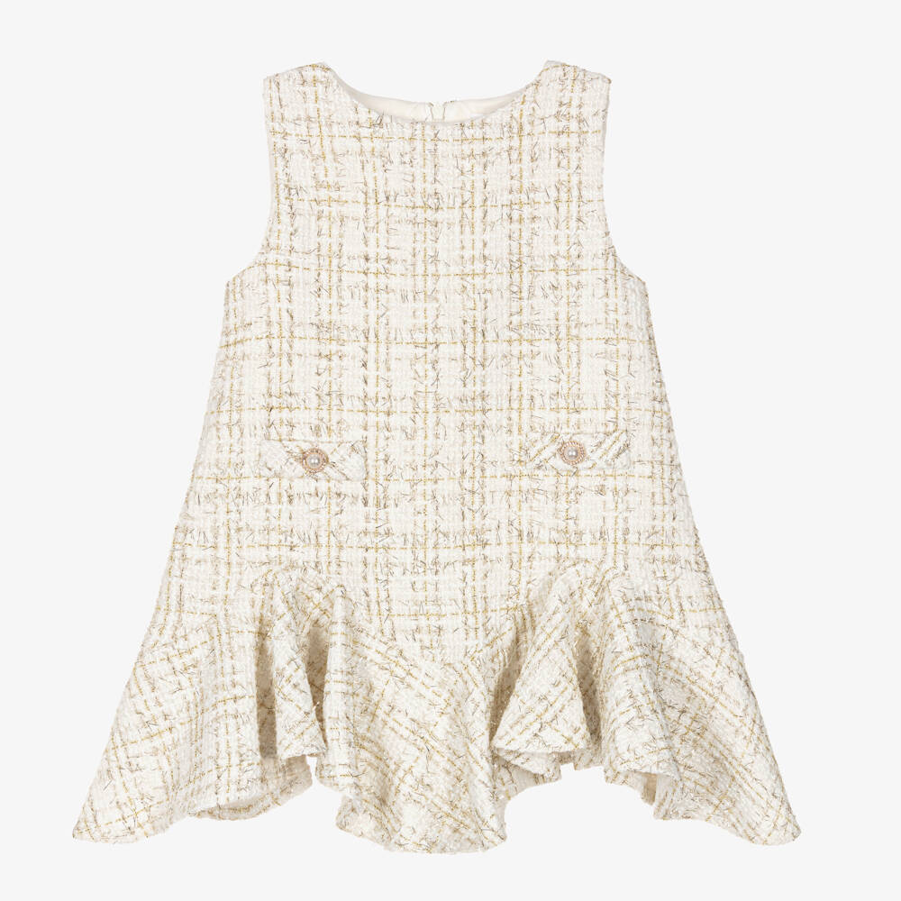 Patachou-Элегантное кремовое и золотое твидовое платье для девочек | Childrensalon Outlet