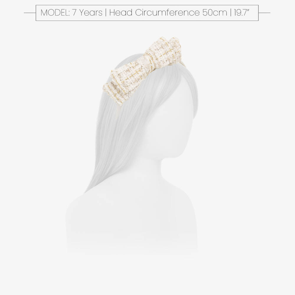 Patachou-Girls Elegant Ivory & Gold Tweed Headband | Childrensalon Outlet