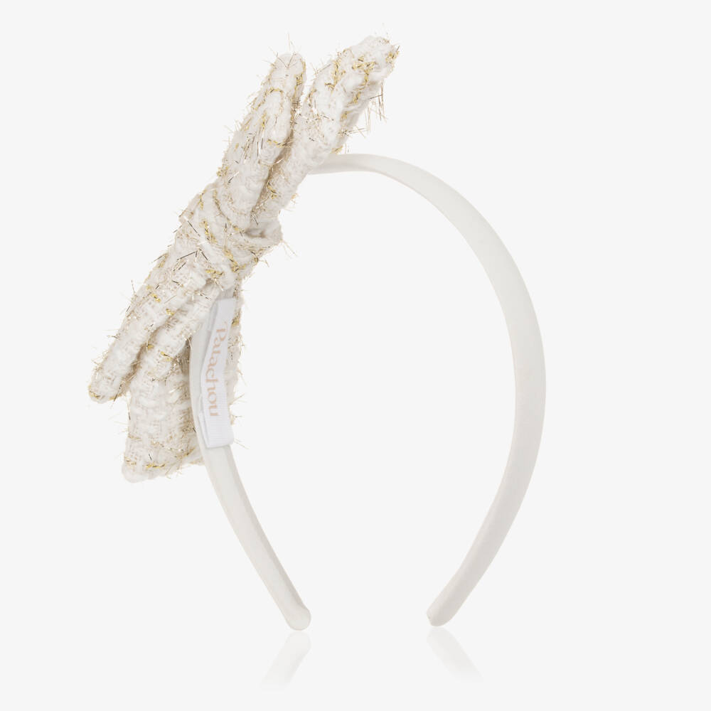 Patachou-Girls Elegant Ivory & Gold Tweed Headband | Childrensalon Outlet