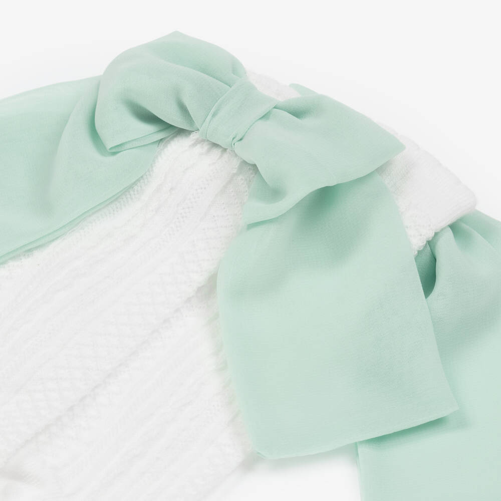 Patachou-Girls Elegant Ivory & Green Bow Socks | Childrensalon Outlet