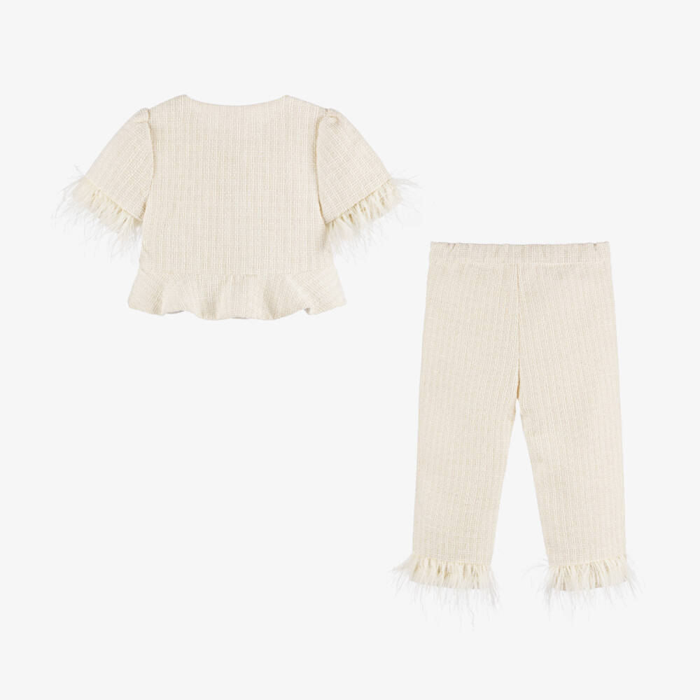 Patachou-Элегантный кремовый твидовый ансамбль для девочек | Childrensalon Outlet