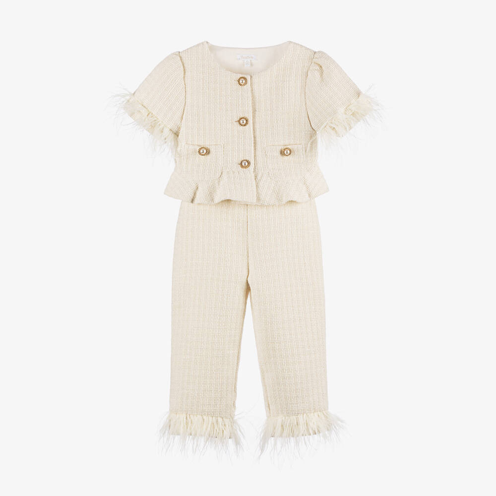 Patachou-Girls Elegant Ivory Tweed Ensemble | Childrensalon Outlet