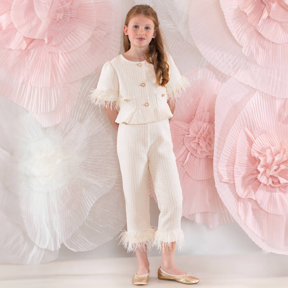 Patachou-Элегантный кремовый твидовый ансамбль для девочек | Childrensalon Outlet