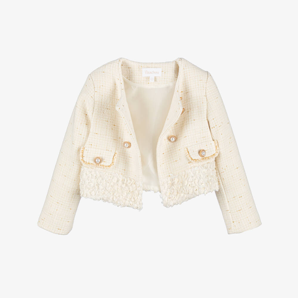 Patachou-جاكيت تويد عاجي أنيق للبنات | Childrensalon Outlet