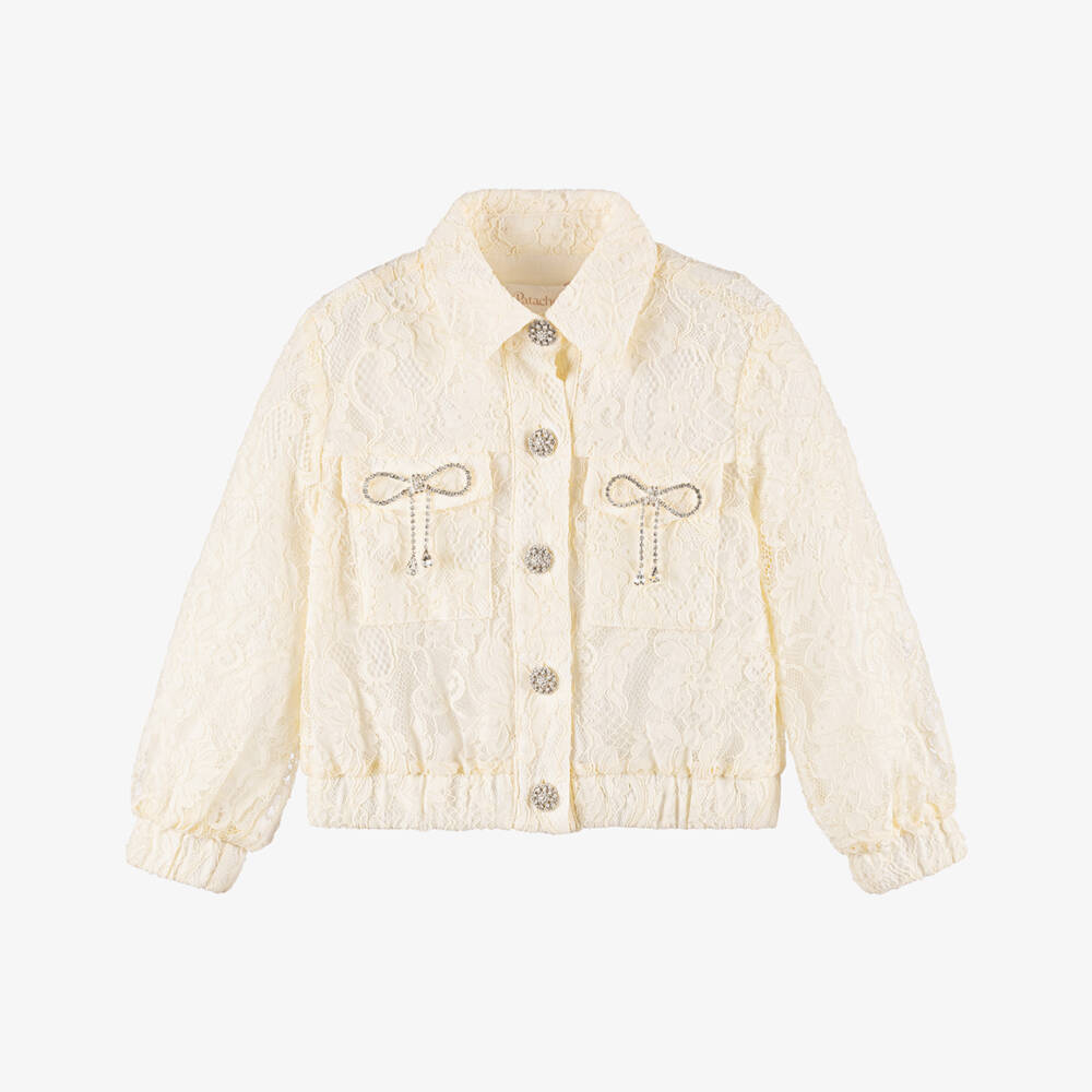 Patachou-Girls Elegant Lace & Jewel Adorned Jacket | Childrensalon Outlet