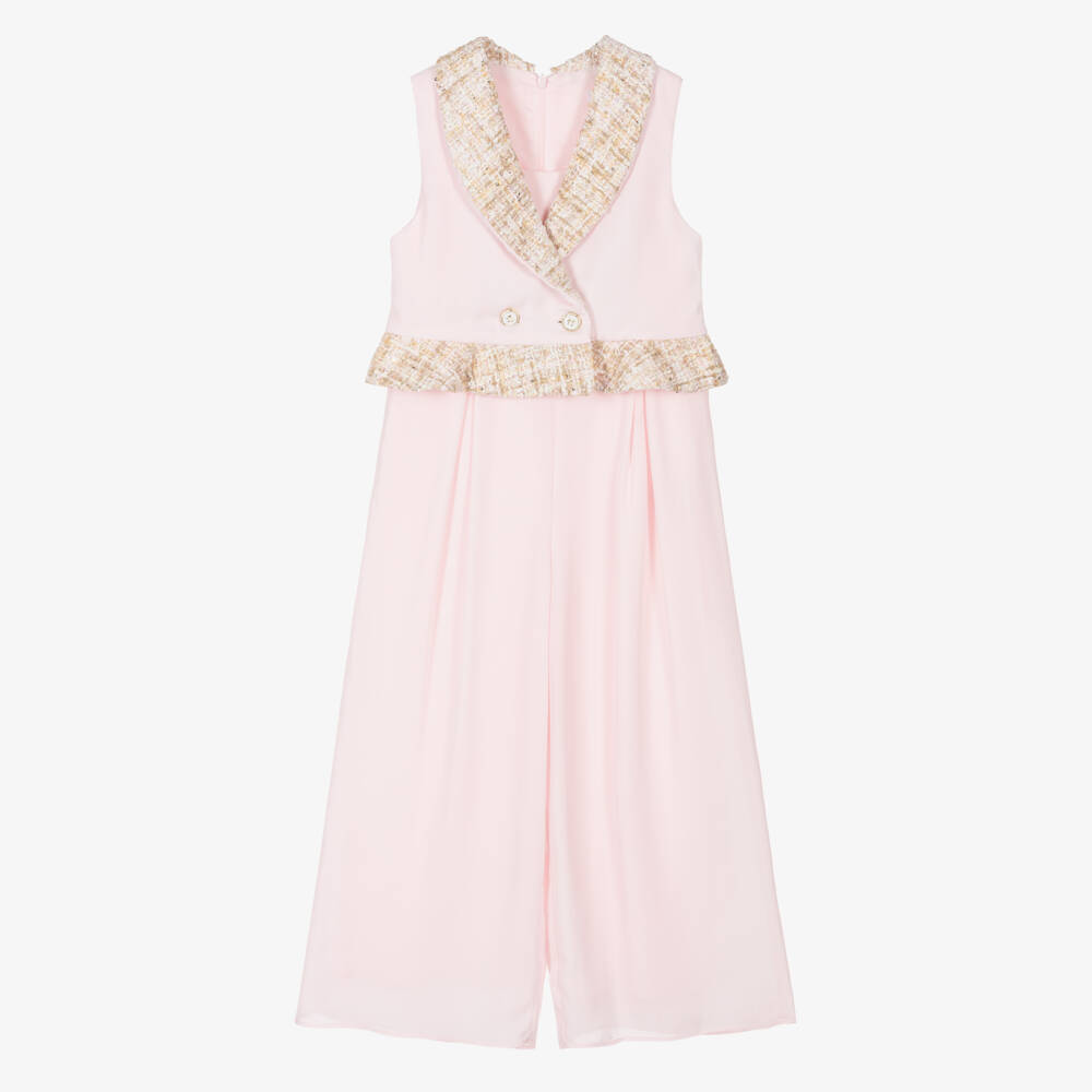 Patachou-Girls Elegant Pink Chiffon Romper | Childrensalon Outlet