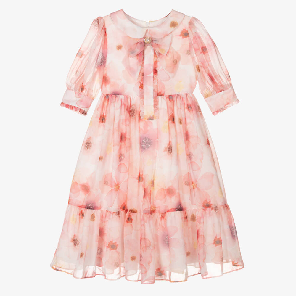 Patachou-Girls Elegant Pink Floral Frock | Childrensalon Outlet