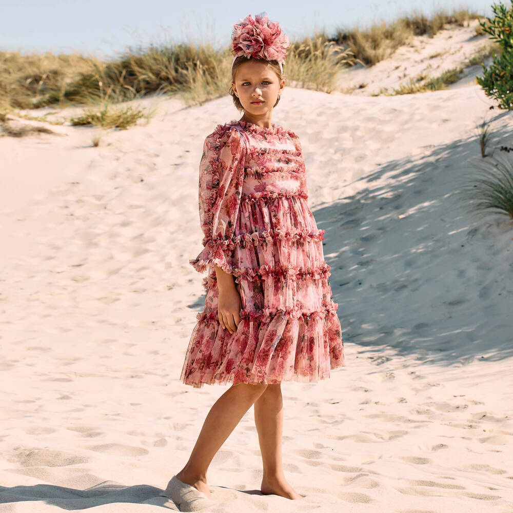 Patachou-Girls' Elegant Pink Ruffle Tulle Dress | Childrensalon Outlet
