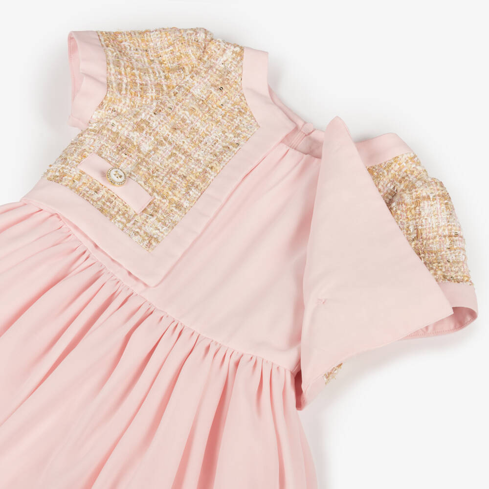 Patachou-Girls Elegant Pink Tweed & Chiffon Dress | Childrensalon Outlet