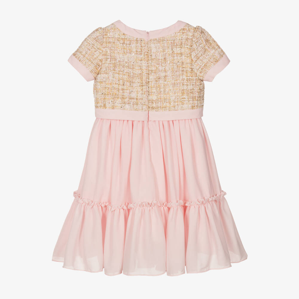 Patachou-Girls Elegant Pink Tweed & Chiffon Dress | Childrensalon Outlet