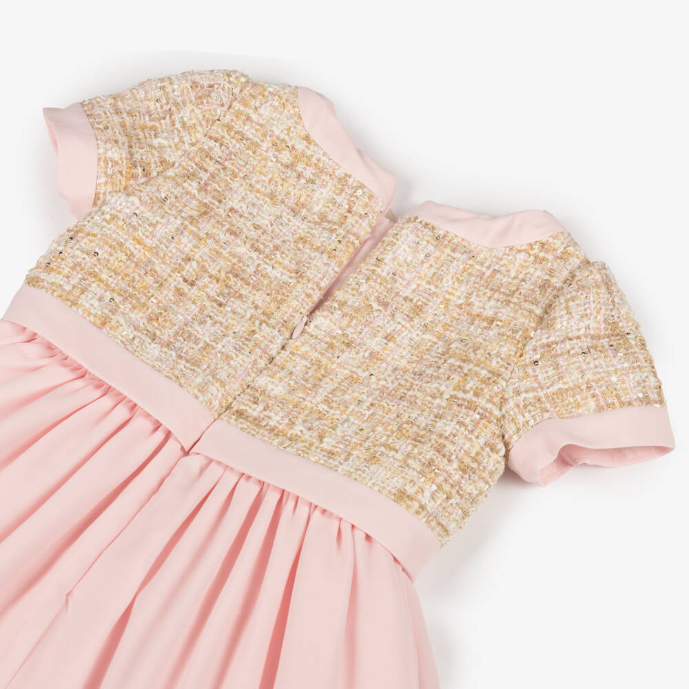 Patachou-Girls Elegant Pink Tweed & Chiffon Dress | Childrensalon Outlet