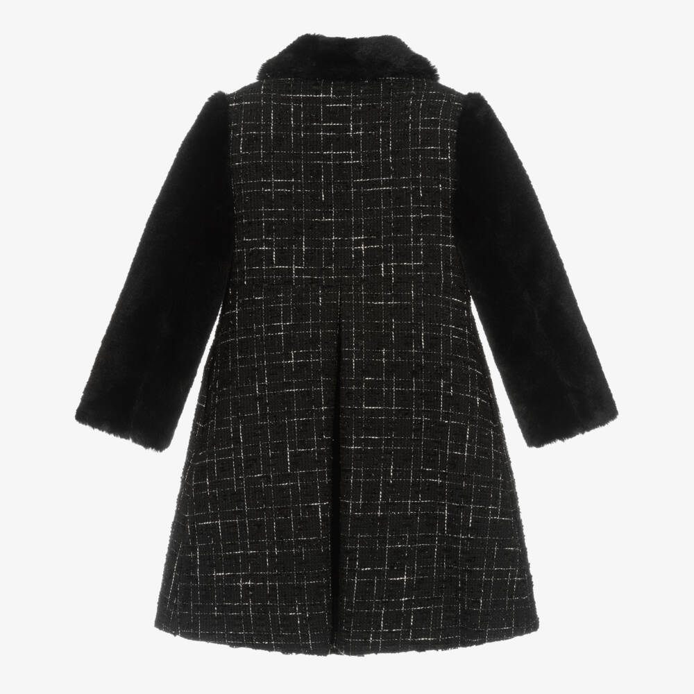 Patachou-معطف فرو صناعي وتويد لون أسود للبنات | Childrensalon Outlet