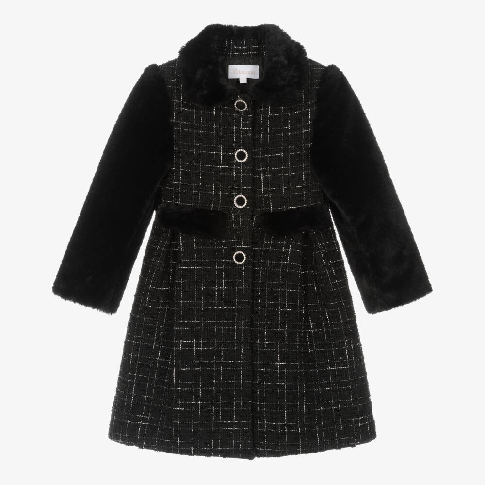 Patachou-Girls Elegant Tweed Coat with Fur | Childrensalon Outlet