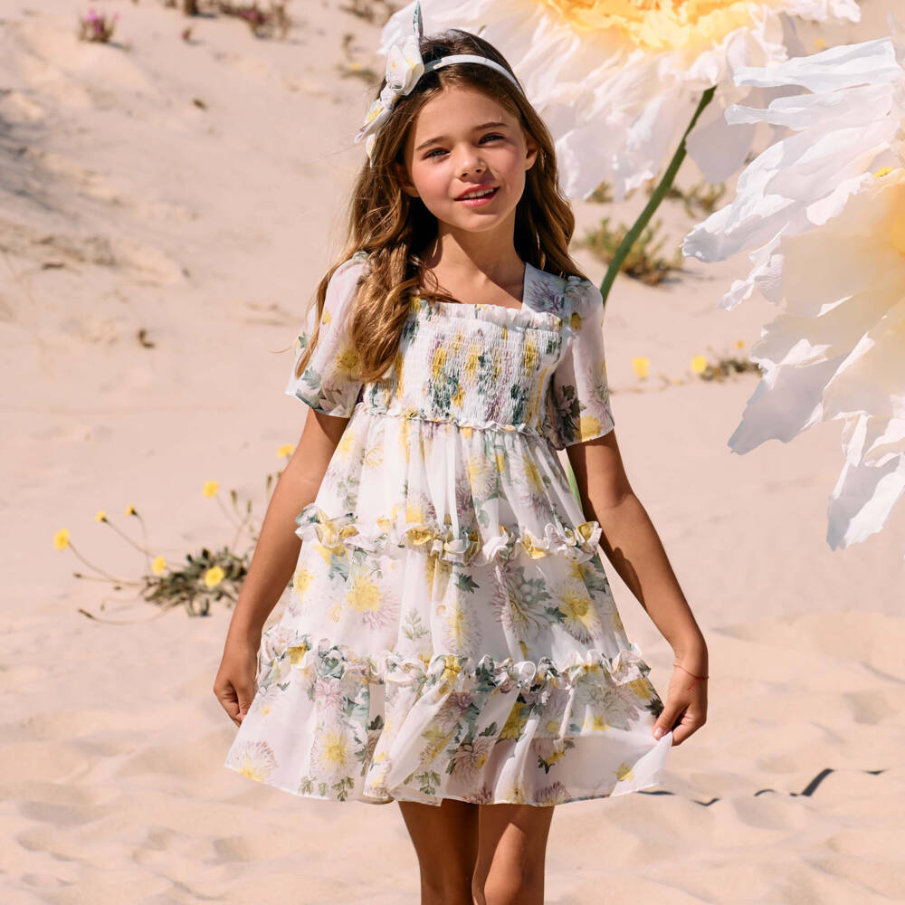 Patachou-Элегантное белое шифоновое платье с цветочным узором для девочек | Childrensalon Outlet