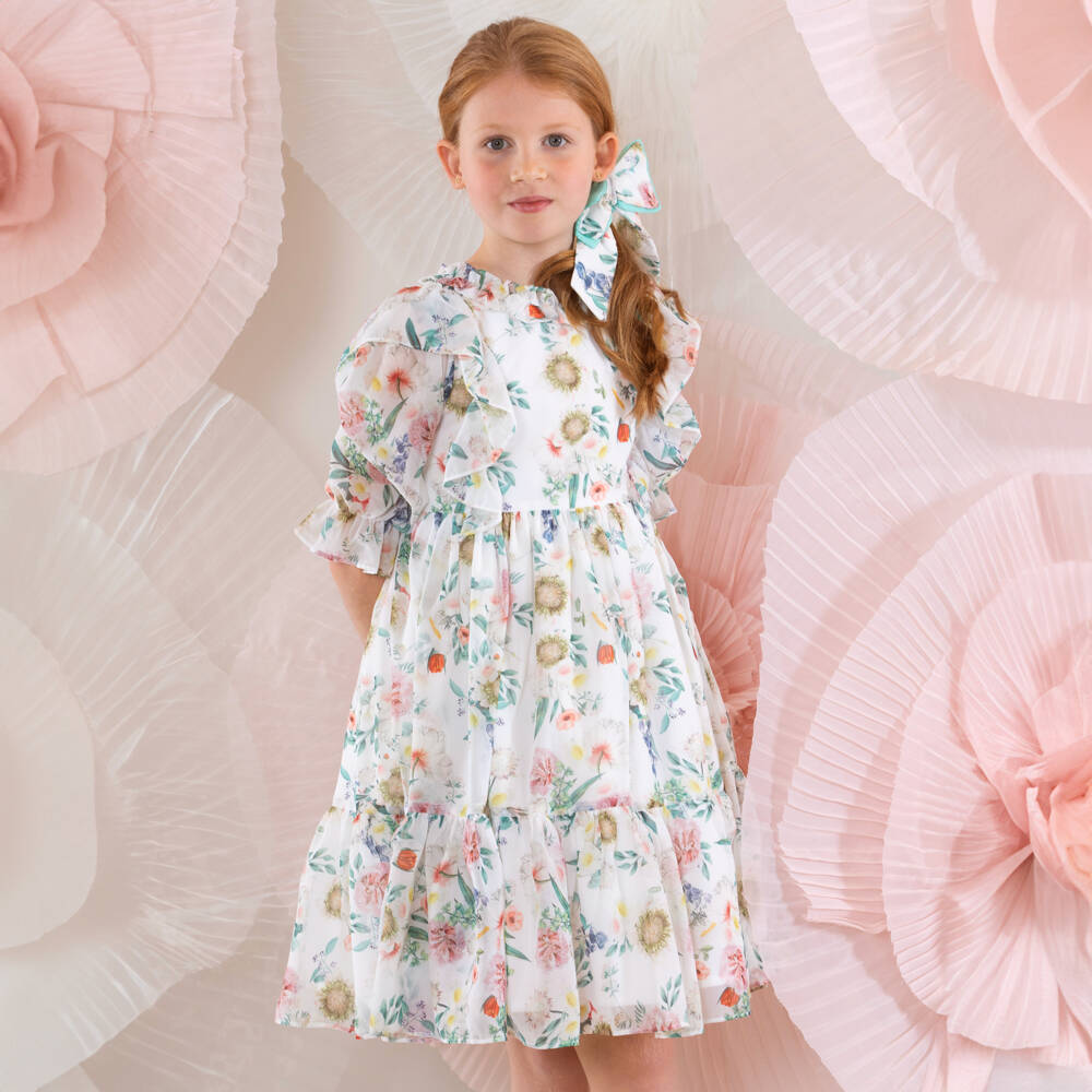 Patachou-Girls Elegant White Floral Chiffon Dress | Childrensalon Outlet