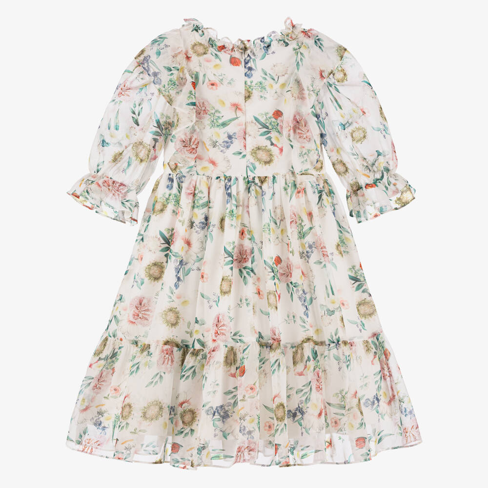 Patachou-Girls Elegant White Floral Chiffon Dress | Childrensalon Outlet