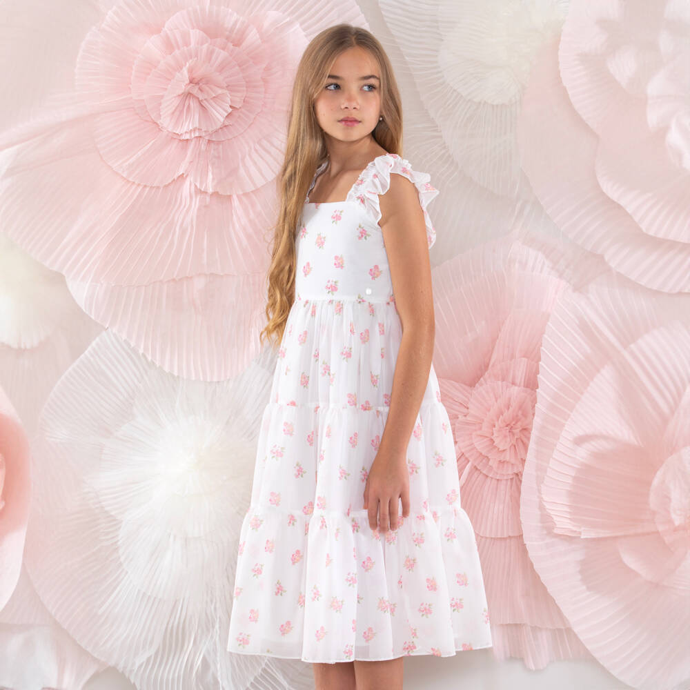 Patachou-Элегантное белое шифоновое платье с цветочным узором для девочек | Childrensalon Outlet