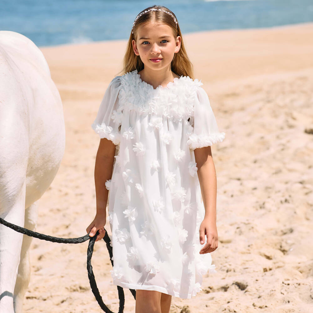 Patachou-Girls Elegant White Floral Frock | Childrensalon Outlet