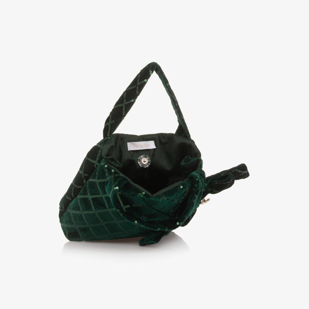 Patachou-Girls Emerald Green Sequinned Velvet Handbag (22cm) | Childrensalon Outlet