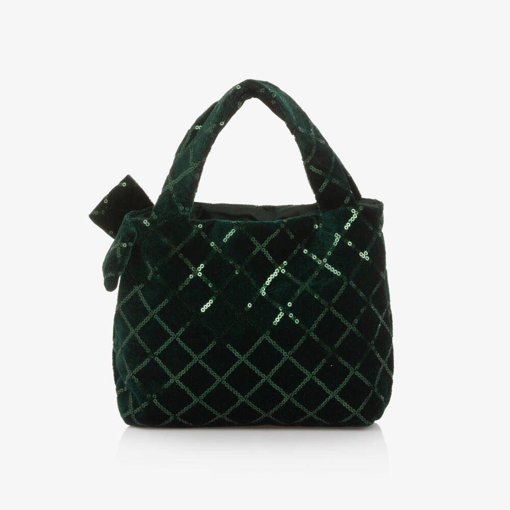 Patachou-Girls Emerald Green Sequinned Velvet Handbag (22cm) | Childrensalon Outlet