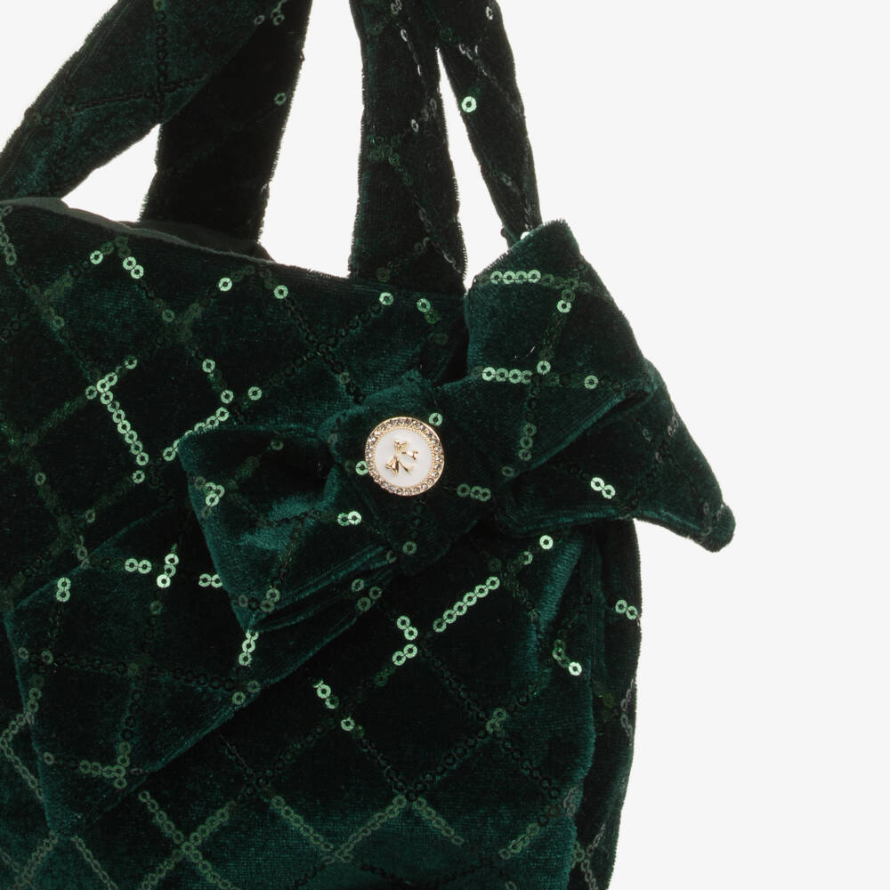 Patachou-Girls Emerald Green Sequinned Velvet Handbag (22cm) | Childrensalon Outlet
