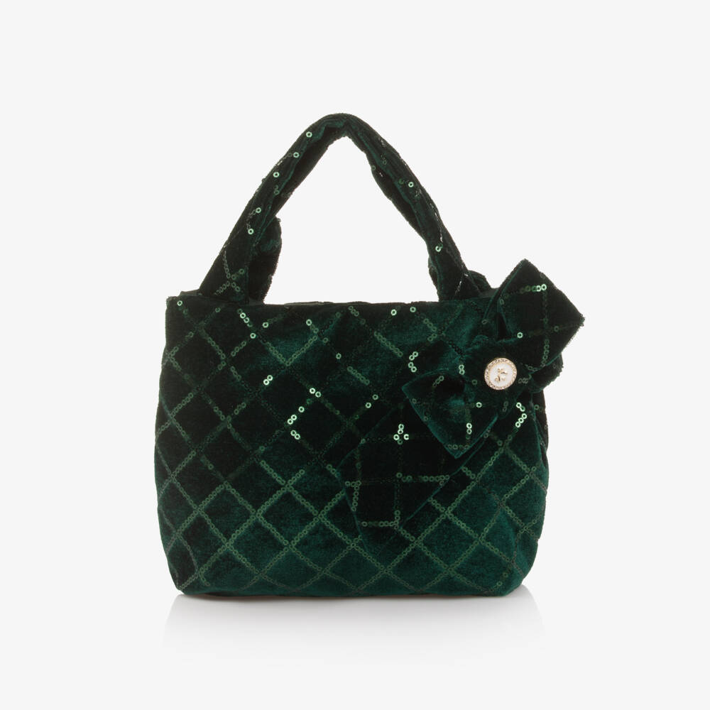 Patachou-Girls Emerald Green Sequinned Velvet Handbag (22cm) | Childrensalon Outlet