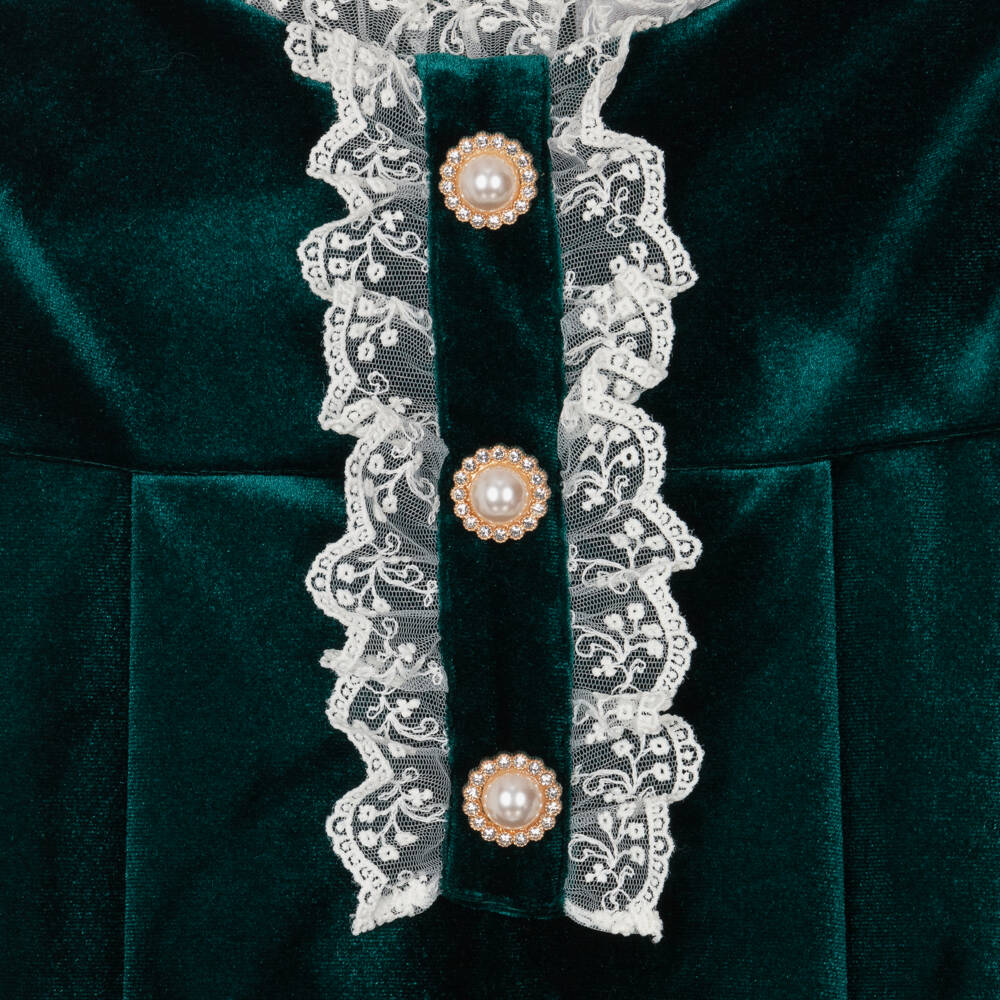 Patachou-Girls Emerald Velour Lace Dress | Childrensalon Outlet