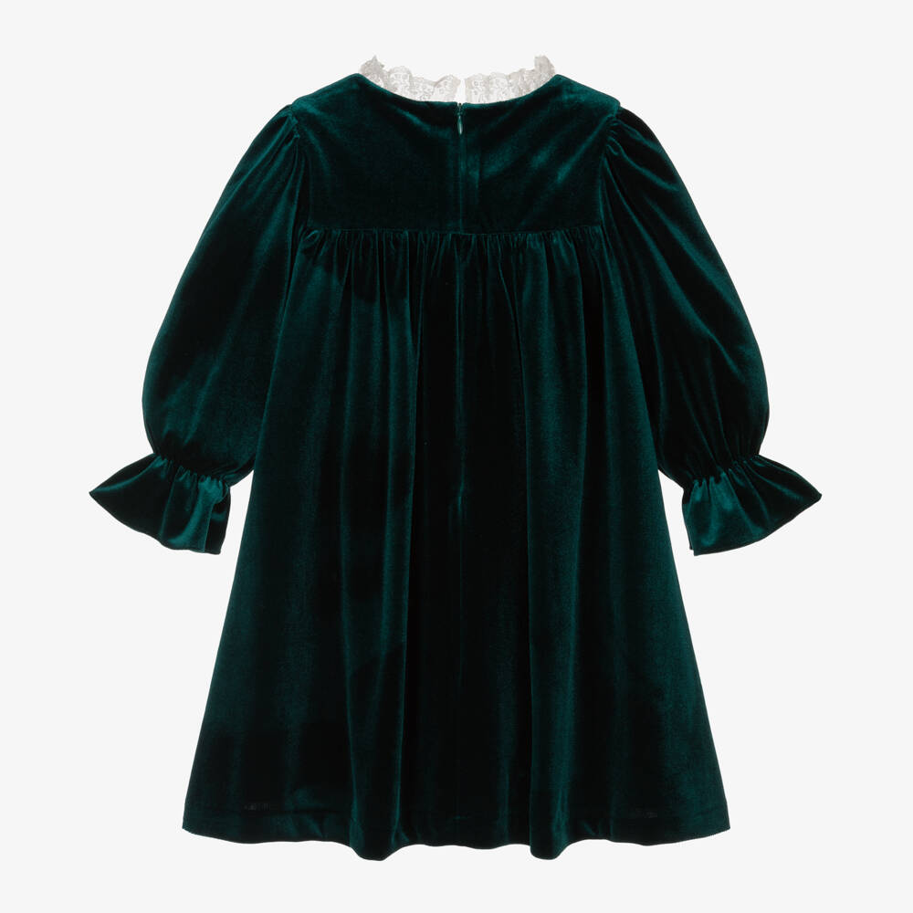 Patachou-Girls Emerald Velour Lace Dress | Childrensalon Outlet