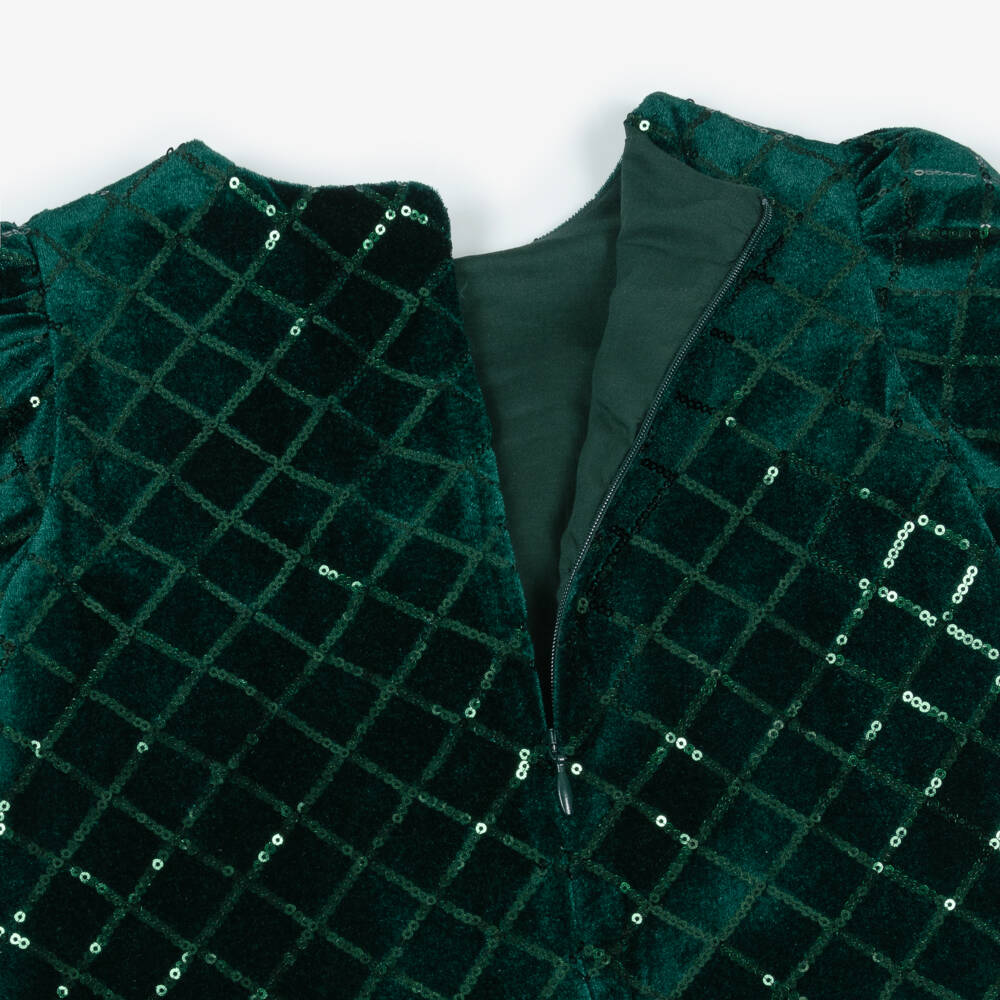 Patachou-فستان مخملي زمردي مزين بالترتر للبنات | Childrensalon Outlet