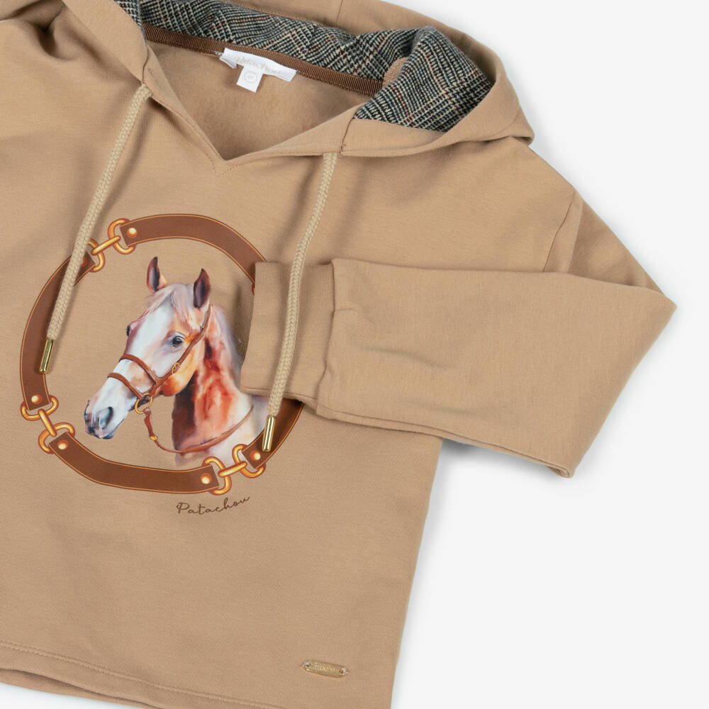 باتاشو-هودي بطبعة حصان قطن لون بيج للبنات | Childrensalon Outlet