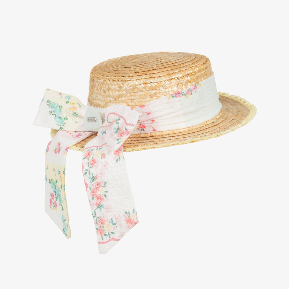 Patachou-Girls Floral Beige Sun Hat | Childrensalon Outlet